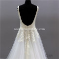 Sleeveless White backless Lace Wedding Dress for bride Champagne color